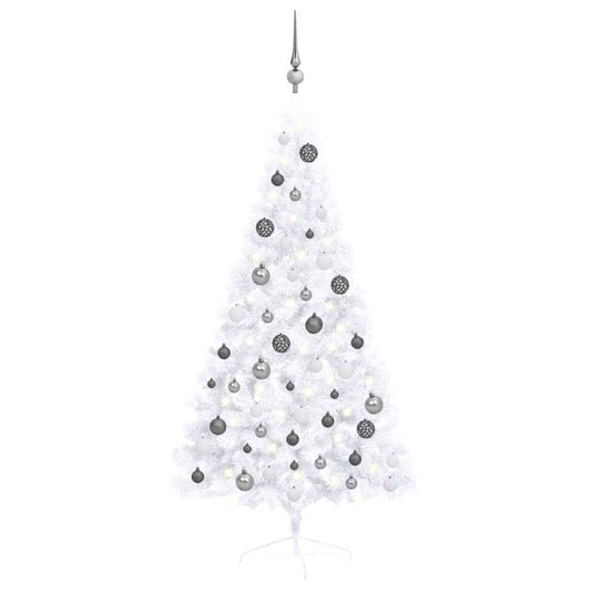 Artificial Half Pre-lit Christmas Tree with Ball Set White 150 cm