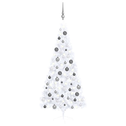 Artificial Half Pre-lit Christmas Tree with Ball Set White 180 cm