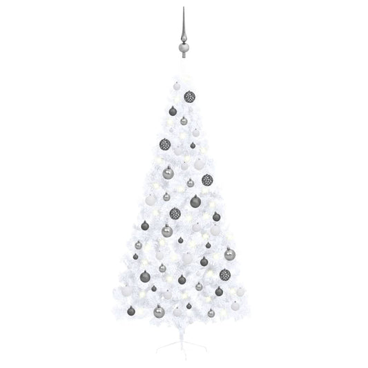 Artificial Half Pre-lit Christmas Tree with Ball Set White 210 cm