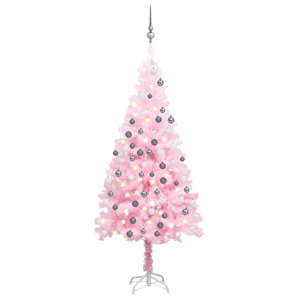 Artificial Pre-lit Christmas Tree with Ball Set Pink 120 cm PVC