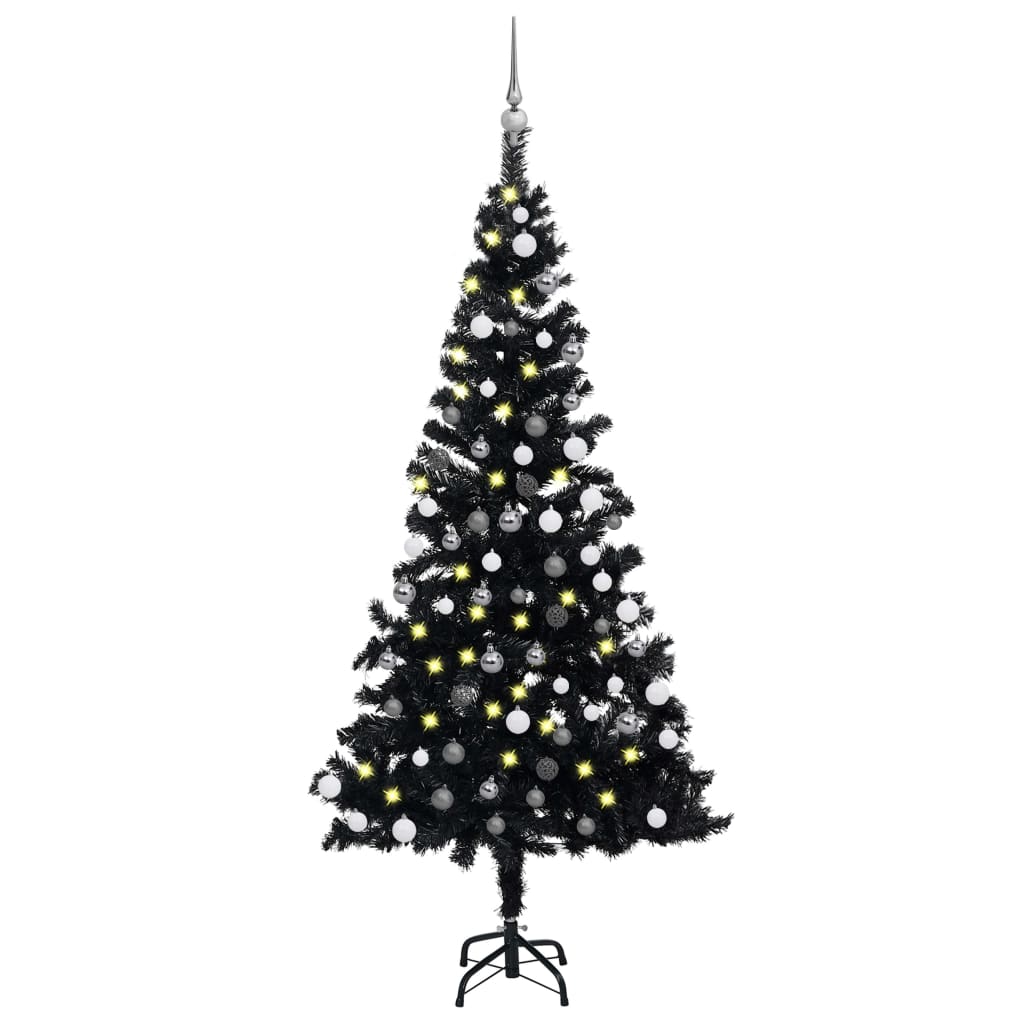 Artificial Pre-lit Christmas Tree with Ball Set Black 120 cm PVC