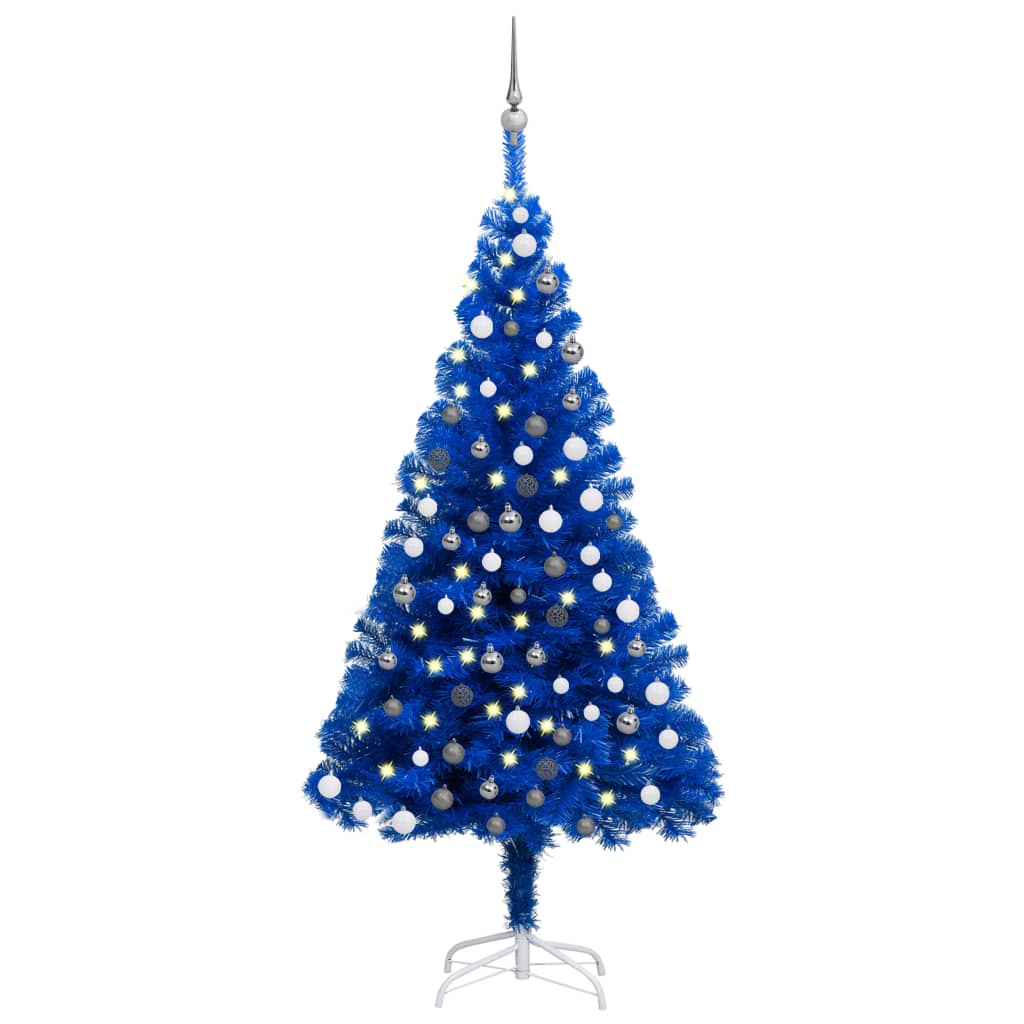 Artificial Pre-lit Christmas Tree with Ball Set Blue 180 cm PVC