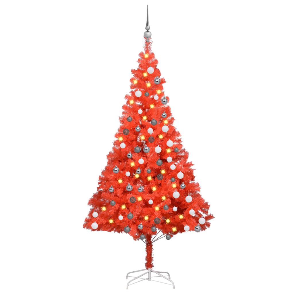 Artificial Pre-lit Christmas Tree with Ball Set Red 180 cm PVC