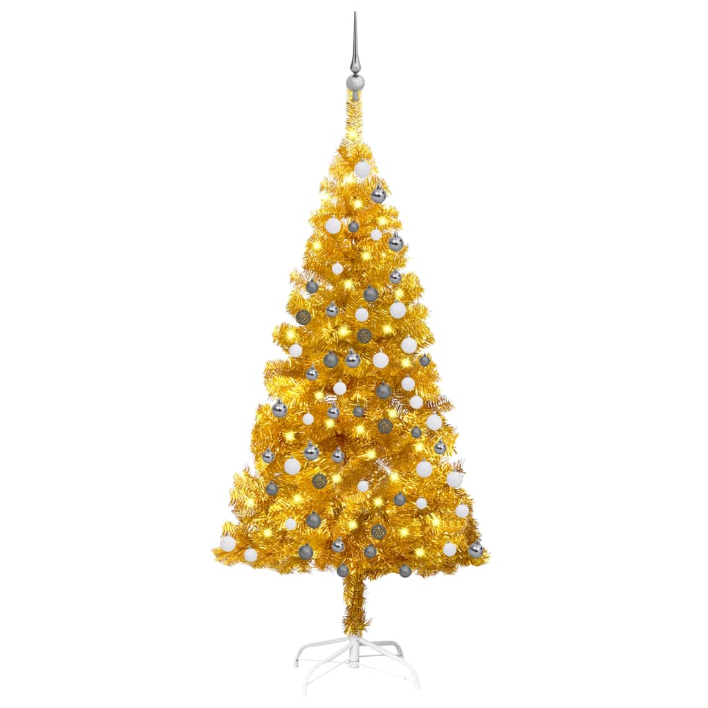 Artificial Pre-lit Christmas Tree with Ball Set Gold 120 cm PET