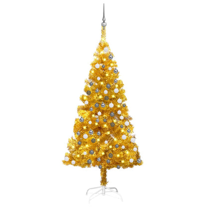 Artificial Pre-lit Christmas Tree with Ball Set Gold 120 cm PET