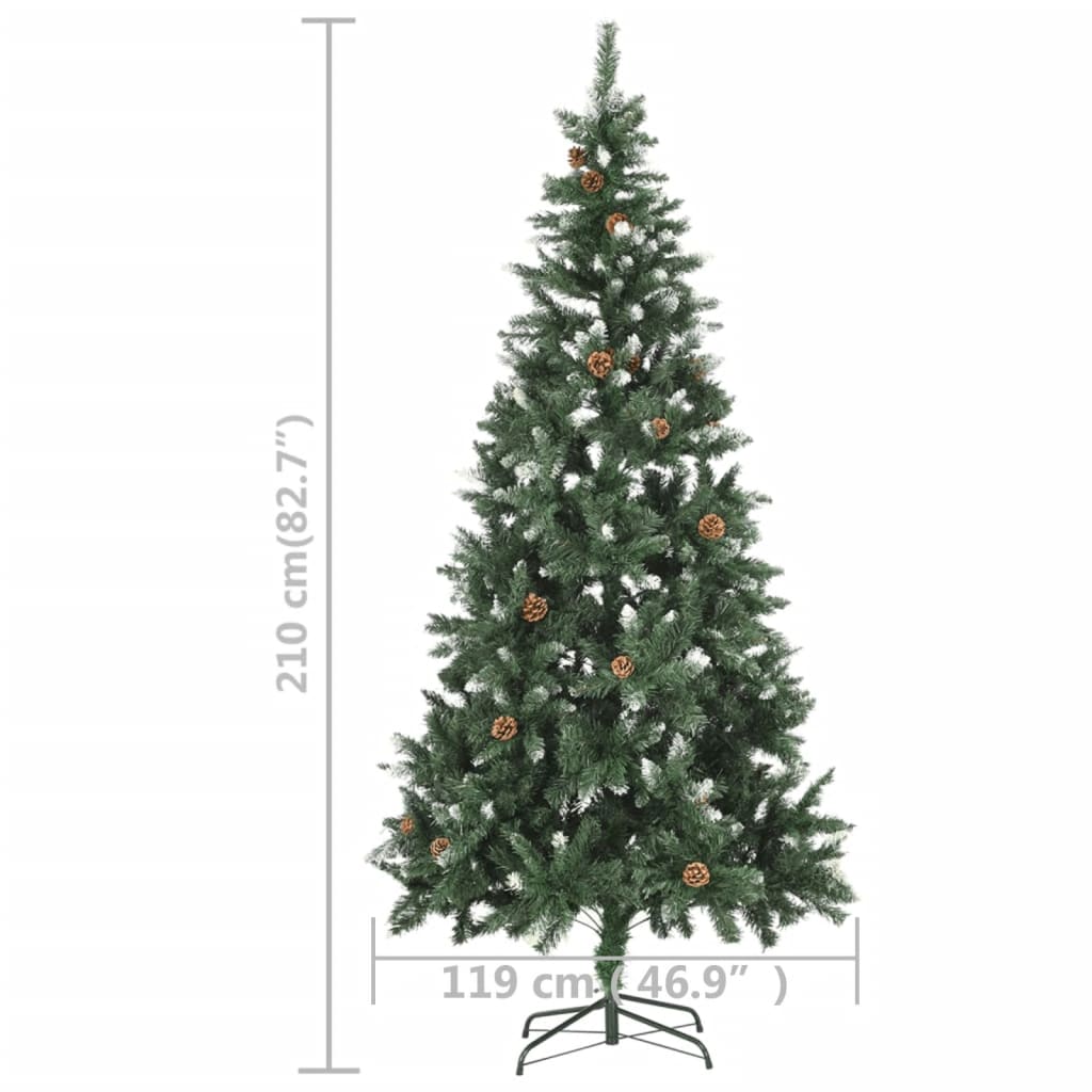 Artificial Pre-lit Christmas Tree with Pine Cones 210 cm