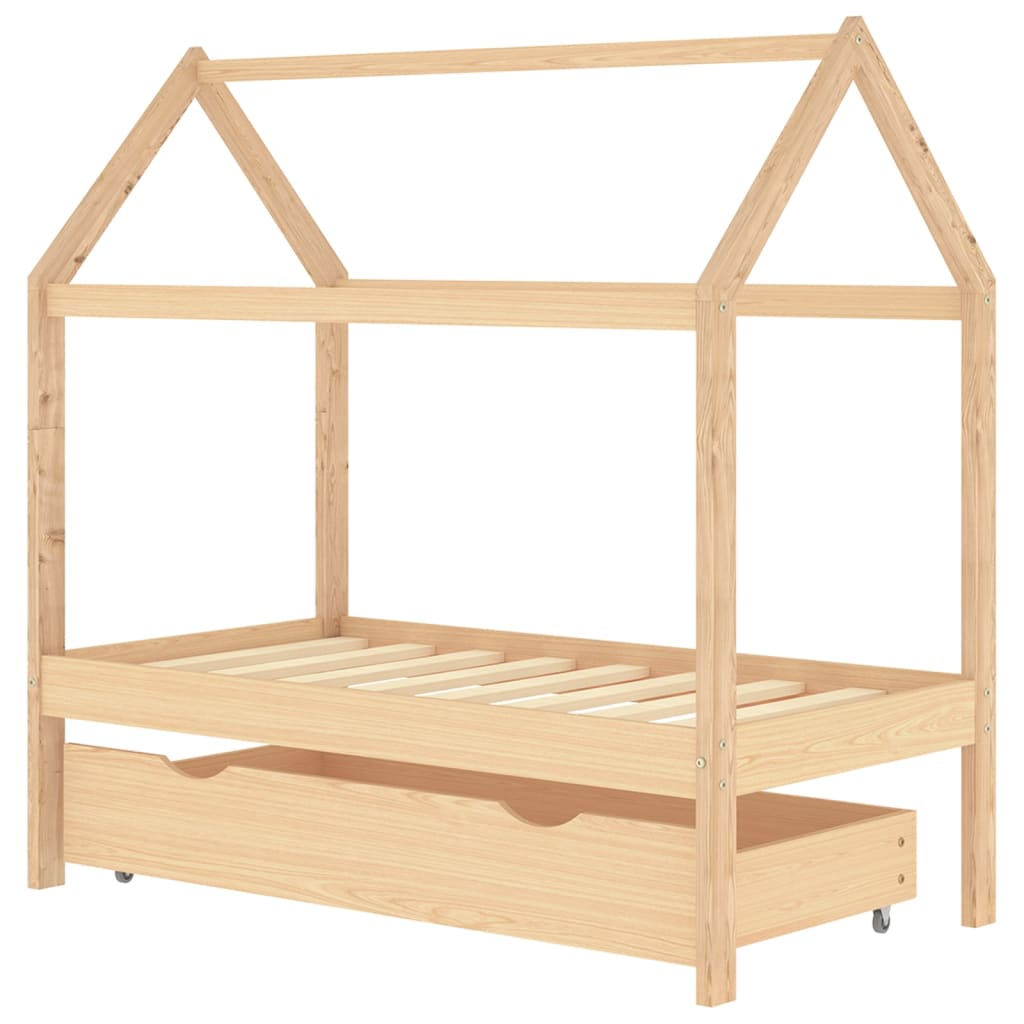 Kids Bed Frame with a Drawer Solid Pine Wood 70x140 cm