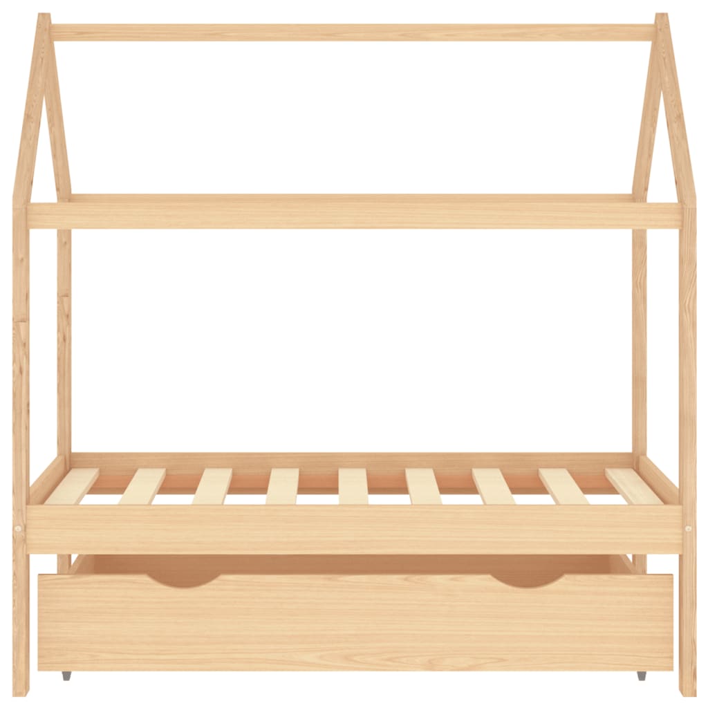 Kids Bed Frame with a Drawer Solid Pine Wood 70x140 cm