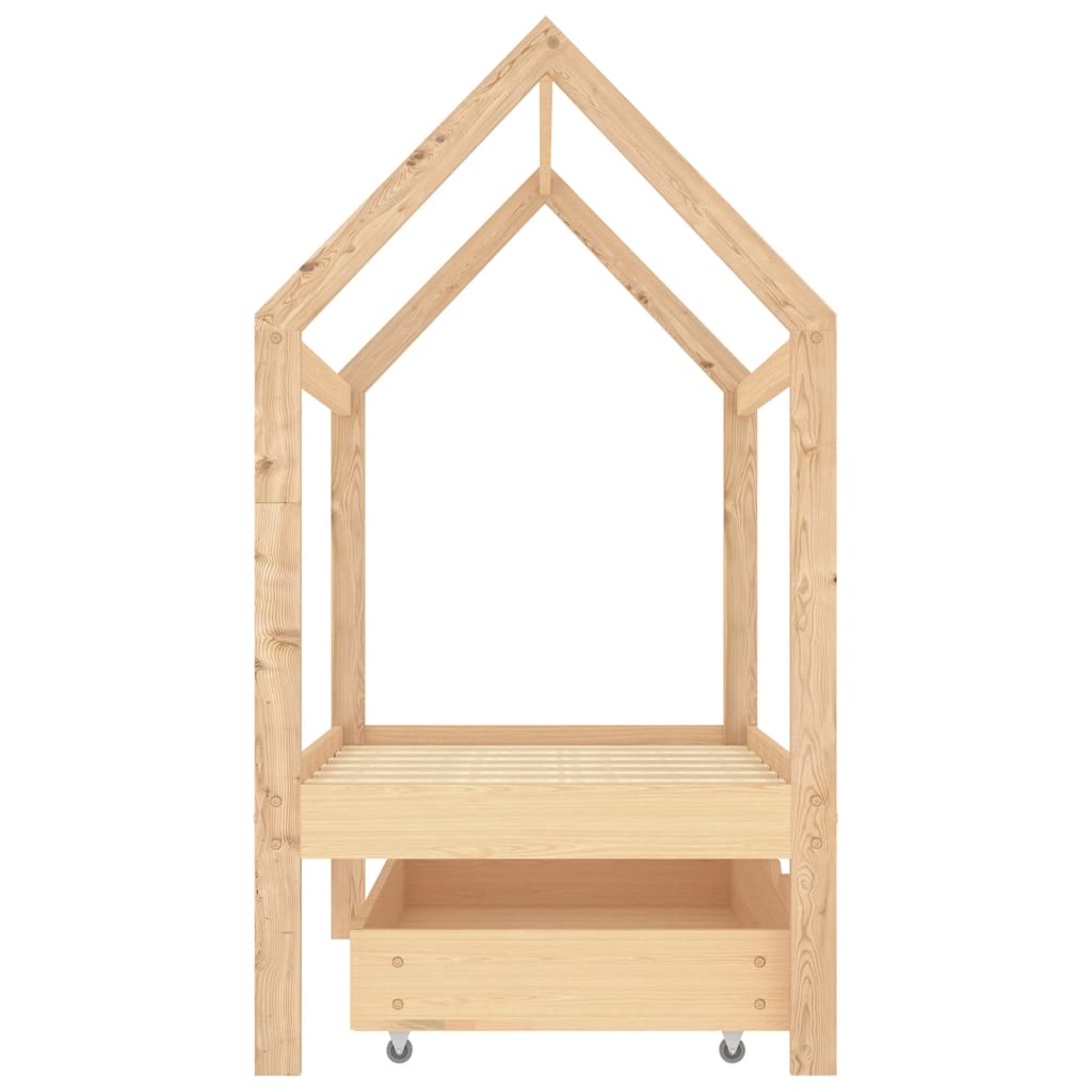 Kids Bed Frame with a Drawer Solid Pine Wood 70x140 cm