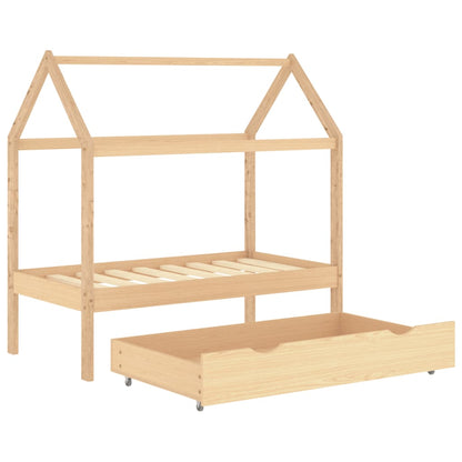 Kids Bed Frame with a Drawer Solid Pine Wood 70x140 cm