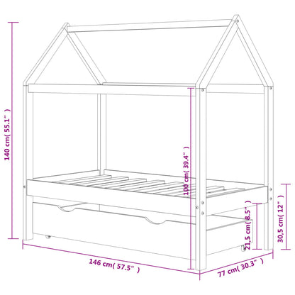 Kids Bed Frame with a Drawer Solid Pine Wood 70x140 cm