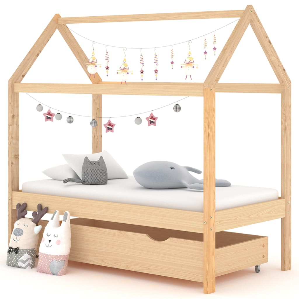 Kids Bed Frame with a Drawer Solid Pine Wood 70x140 cm