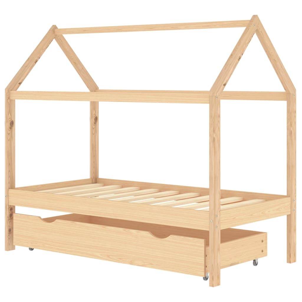 Kids Bed Frame with a Drawer Solid Pine Wood 80x160 cm