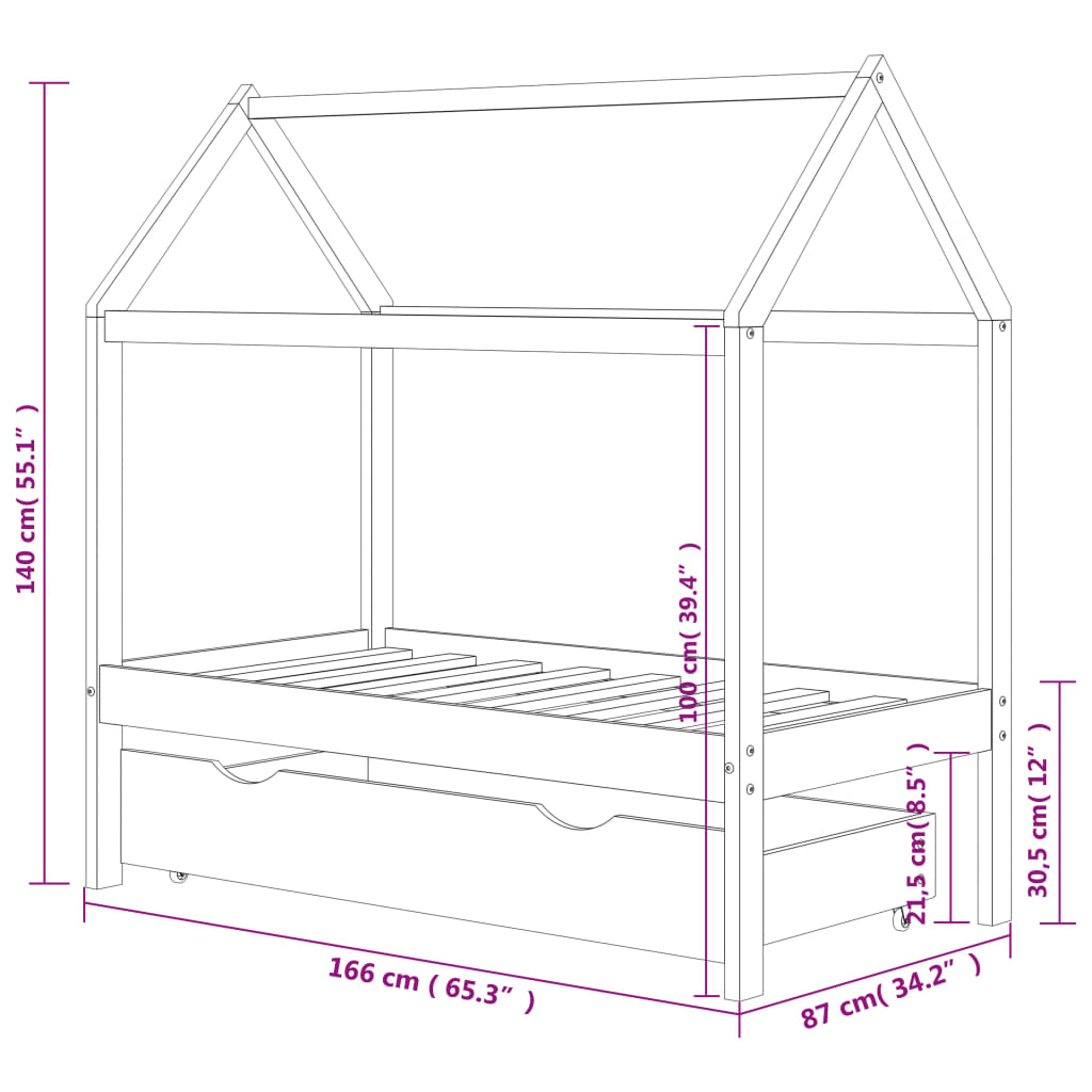 Kids Bed Frame with a Drawer Solid Pine Wood 80x160 cm