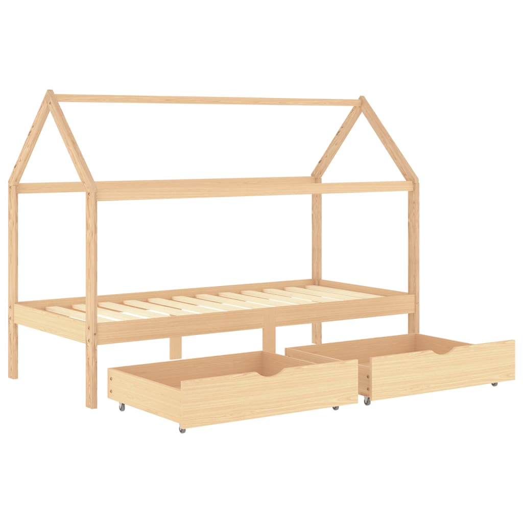 Kids Bed Frame with Drawers Solid Pine Wood 90x200 cm