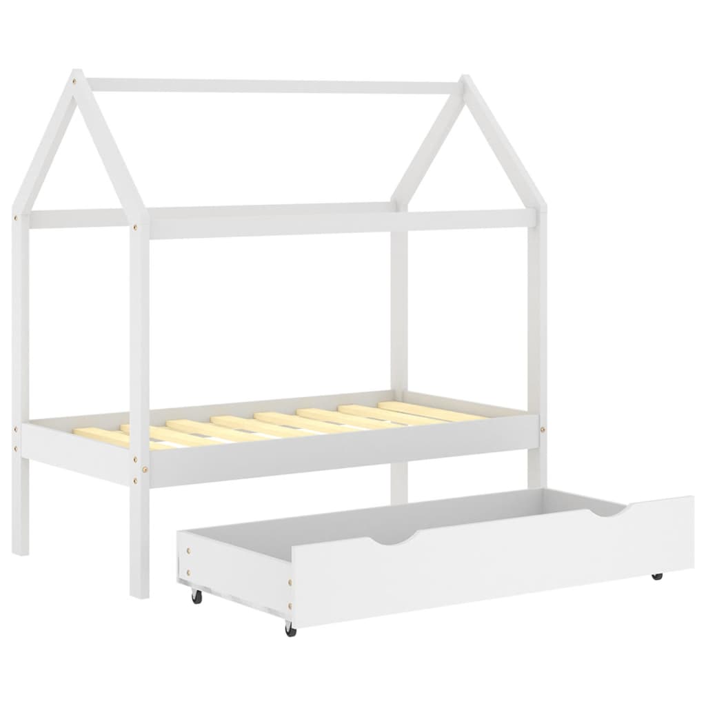 Kids Bed Frame with a Drawer White Solid Pine Wood 70x140 cm