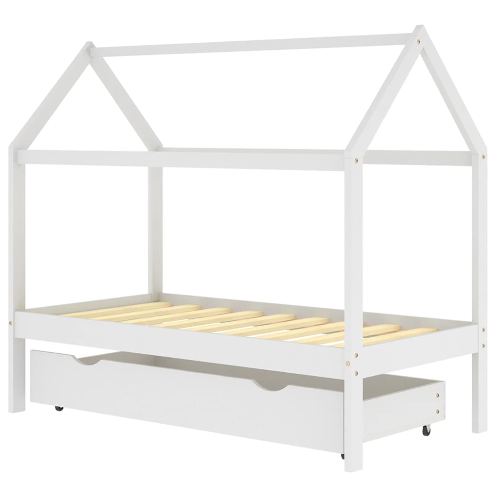 Kids Bed Frame with a Drawer White Solid Pine Wood 80x160 cm