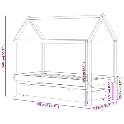 Kids Bed Frame with a Drawer White Solid Pine Wood 80x160 cm