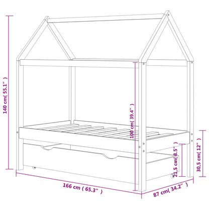 Kids Bed Frame with a Drawer Dark Grey Solid Pine Wood 80x160cm