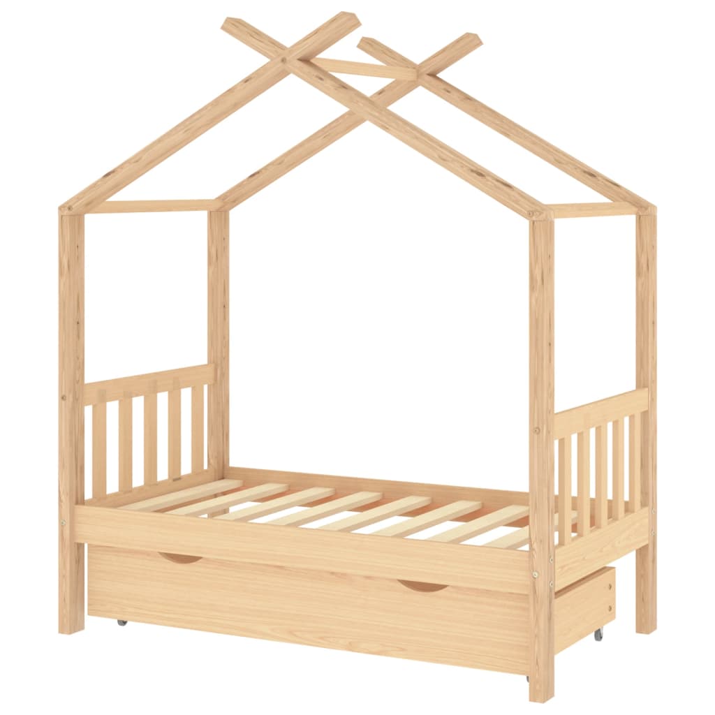 Kids Bed Frame with a Drawer Solid Pine Wood 70x140 cm