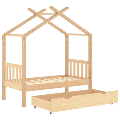 Kids Bed Frame with a Drawer Solid Pine Wood 70x140 cm