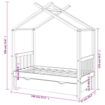 Kids Bed Frame with a Drawer Solid Pine Wood 70x140 cm