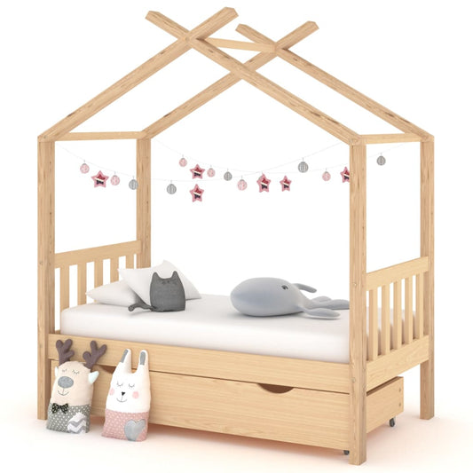 Kids Bed Frame with a Drawer Solid Pine Wood 70x140 cm