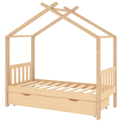 Kids Bed Frame with a Drawer Solid Pine Wood 80x160 cm