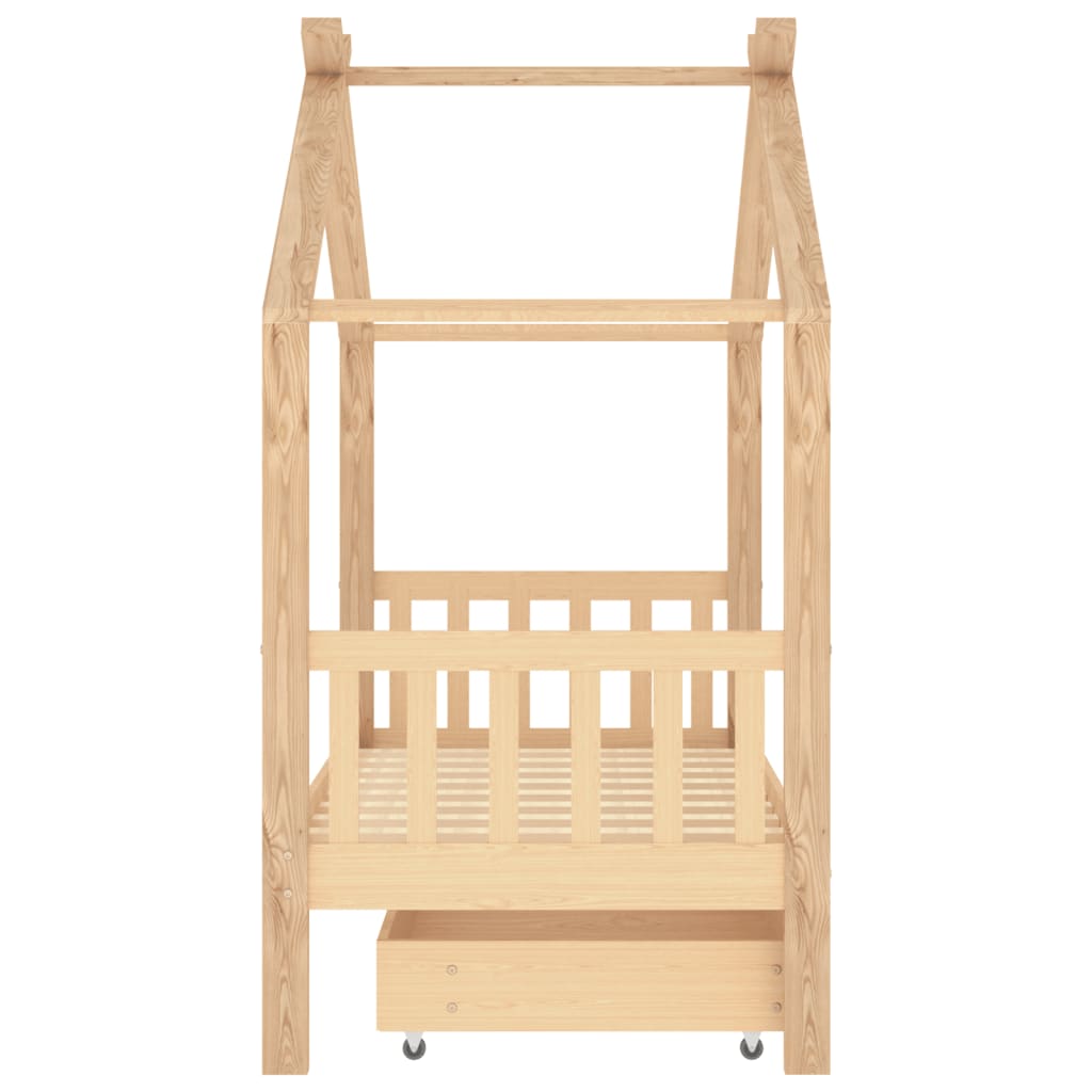 Kids Bed Frame with a Drawer Solid Pine Wood 80x160 cm