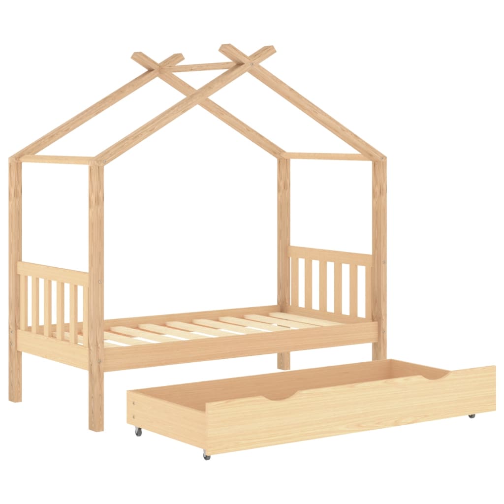 Kids Bed Frame with a Drawer Solid Pine Wood 80x160 cm