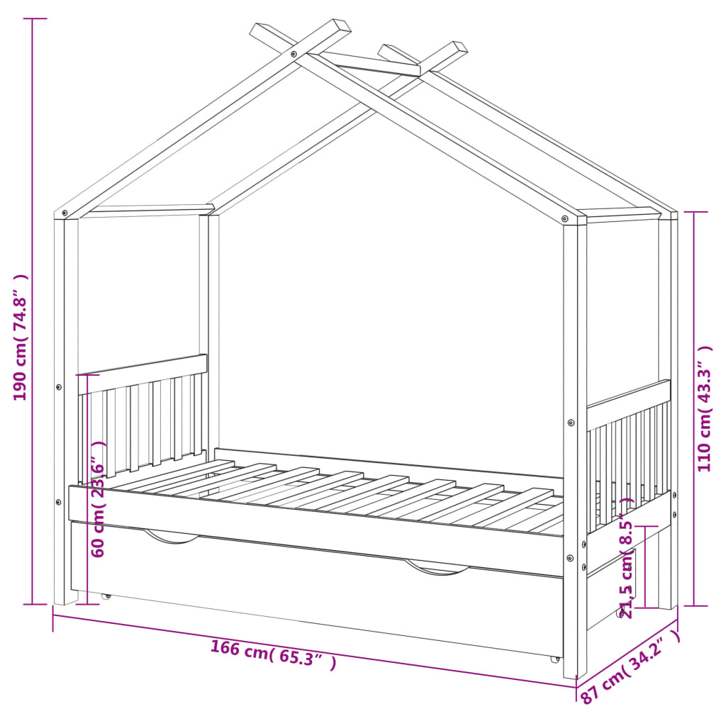 Kids Bed Frame with a Drawer Solid Pine Wood 80x160 cm