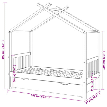 Kids Bed Frame with a Drawer Solid Pine Wood 80x160 cm