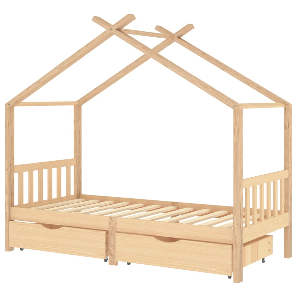 Kids Bed Frame with Drawers Solid Pine Wood 90x200 cm