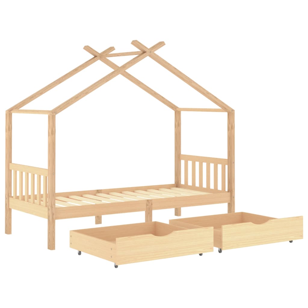 Kids Bed Frame with Drawers Solid Pine Wood 90x200 cm