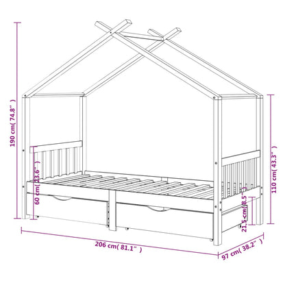 Kids Bed Frame with Drawers Solid Pine Wood 90x200 cm