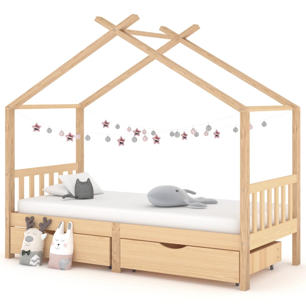 Kids Bed Frame with Drawers Solid Pine Wood 90x200 cm