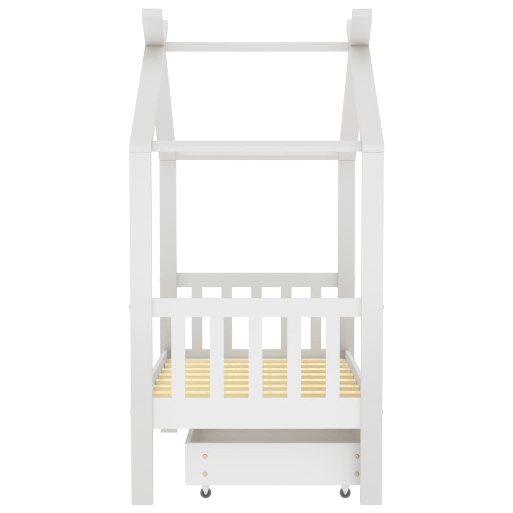 Kids Bed Frame with a Drawer White Solid Pine Wood 70x140 cm