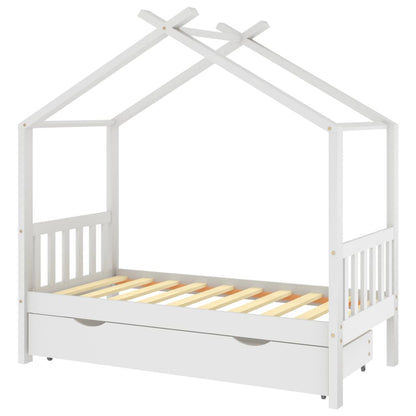 Kids Bed Frame with a Drawer White Solid Pine Wood 80x160 cm