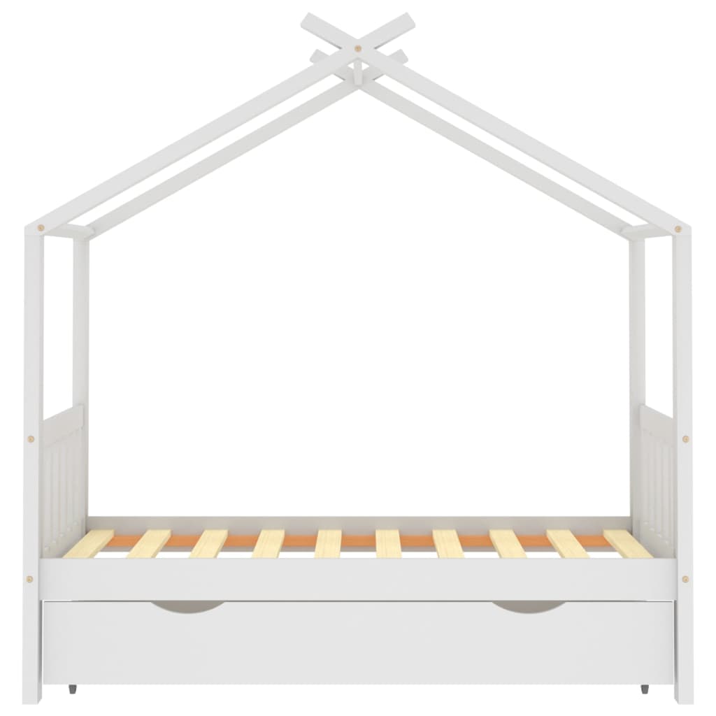 Kids Bed Frame with a Drawer White Solid Pine Wood 80x160 cm