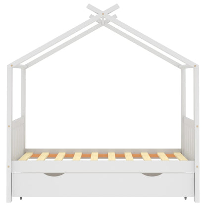 Kids Bed Frame with a Drawer White Solid Pine Wood 80x160 cm