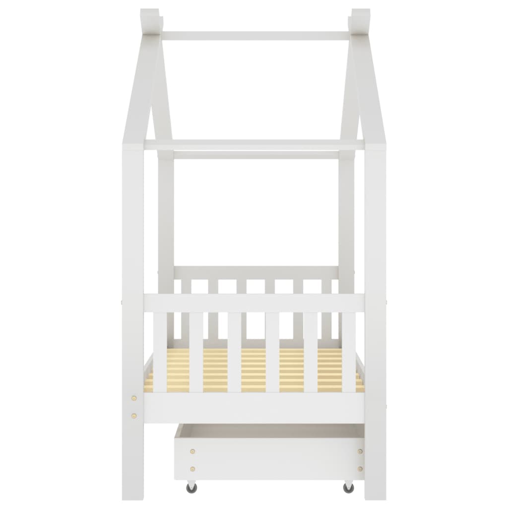 Kids Bed Frame with a Drawer White Solid Pine Wood 80x160 cm