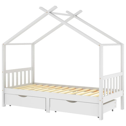 Kids Bed Frame with Drawers White Solid Pine Wood 90x200 cm