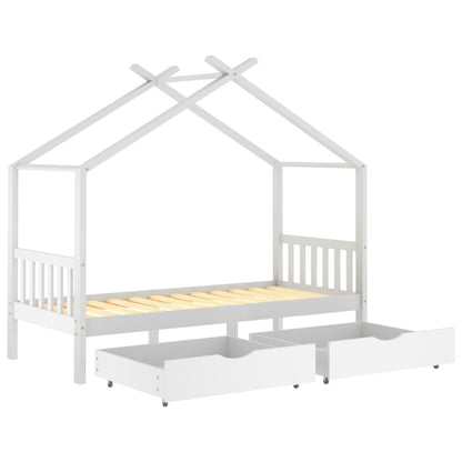 Kids Bed Frame with Drawers White Solid Pine Wood 90x200 cm