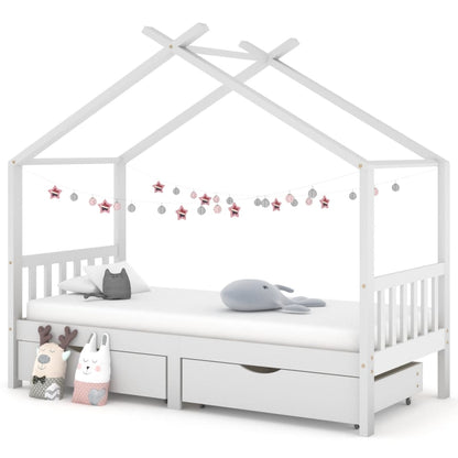 Kids Bed Frame with Drawers White Solid Pine Wood 90x200 cm