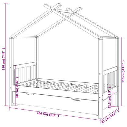 Kids Bed Frame with a Drawer Dark Grey Solid Pine Wood 80x160cm