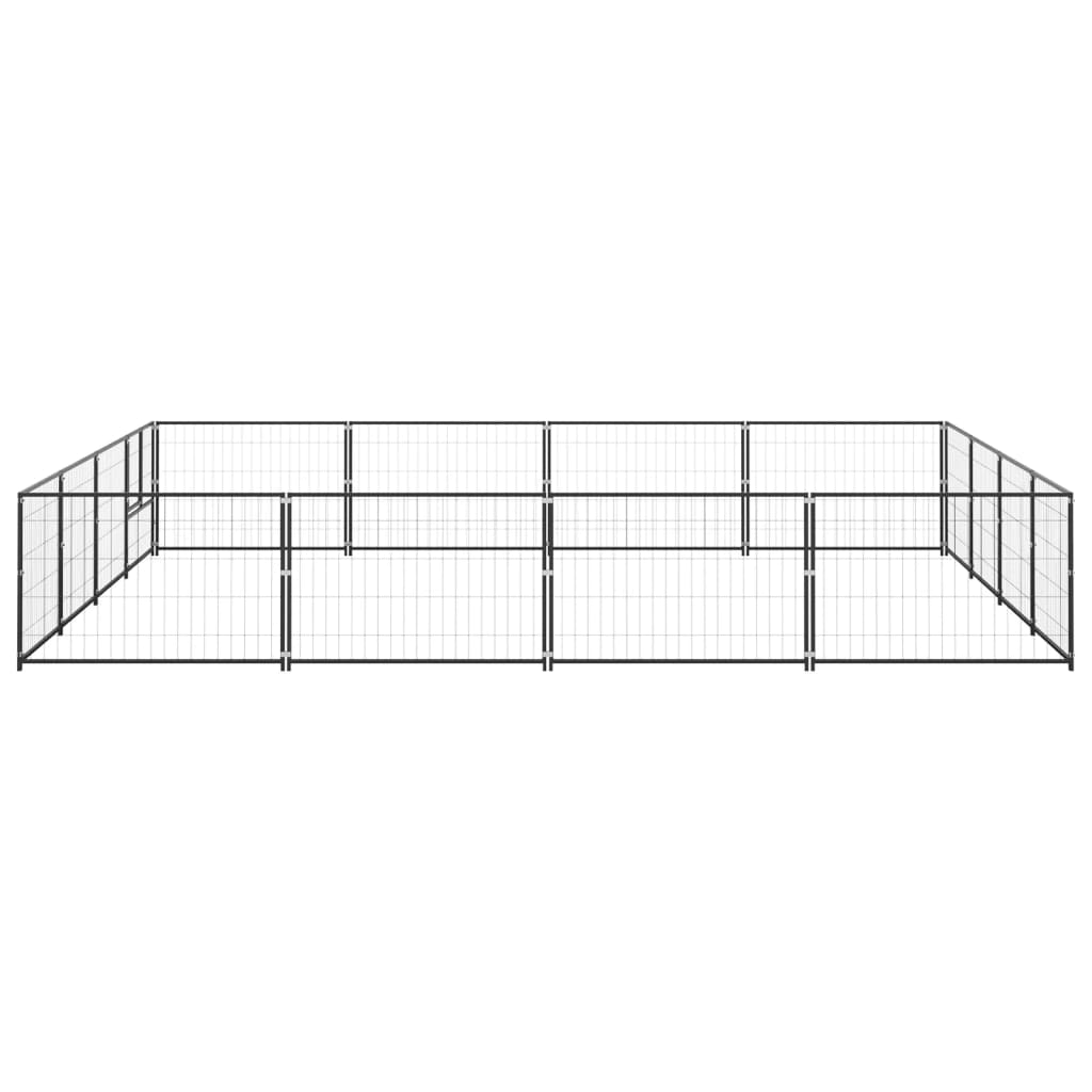 Dog Kennel Black 16 m² Steel