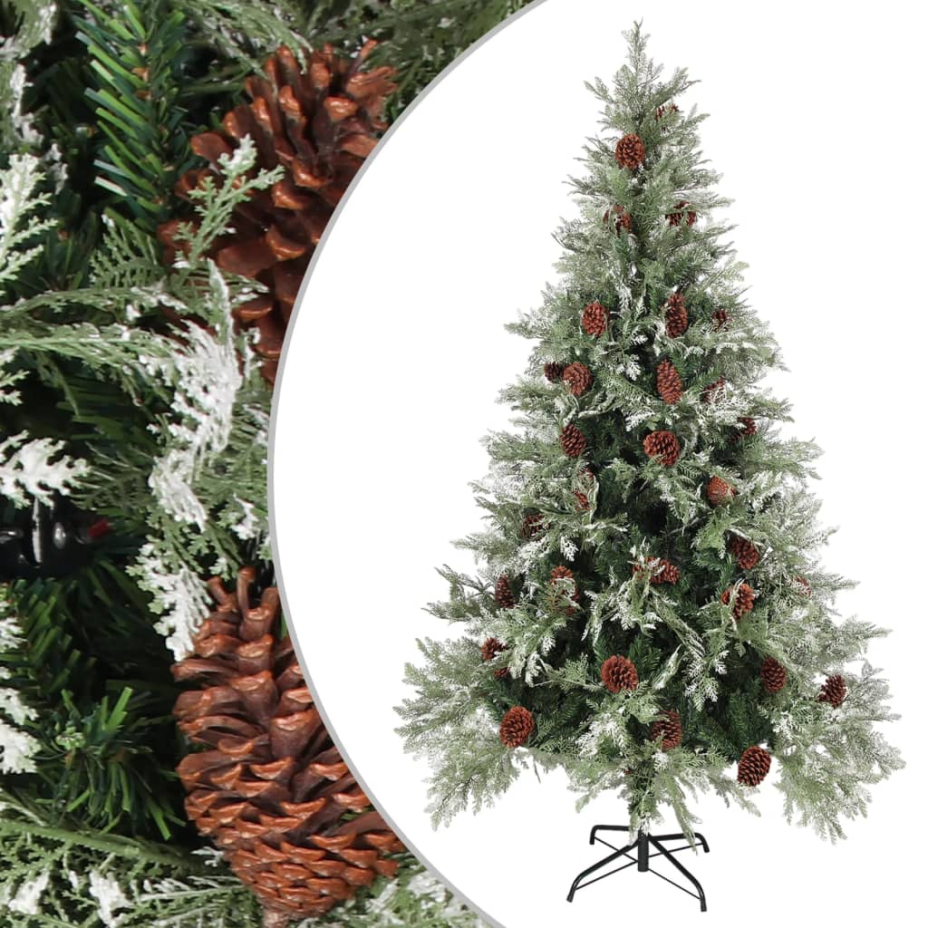 Christmas Tree with Pine Cones Green and White 195 cm PVC&PE