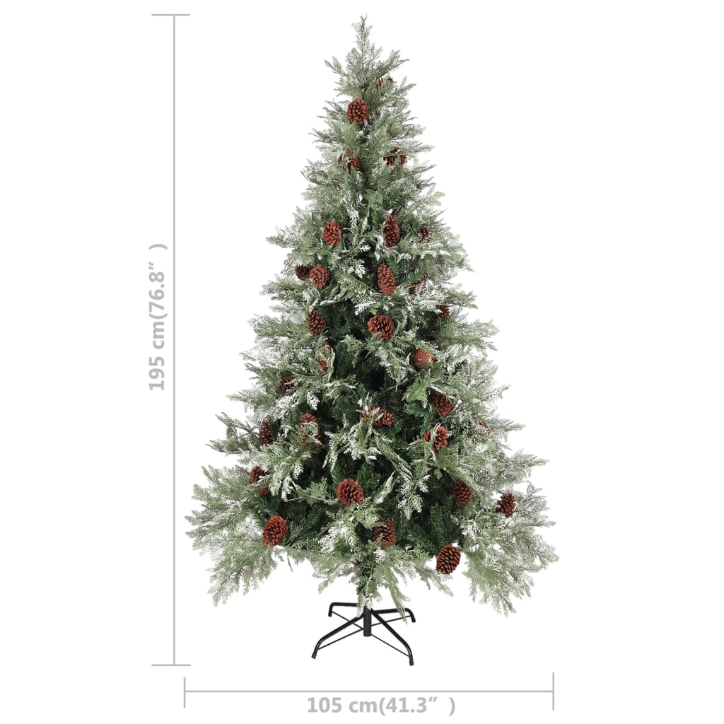 Christmas Tree with Pine Cones Green and White 195 cm PVC&PE