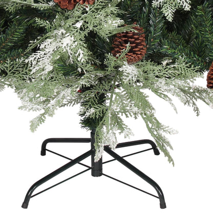 Christmas Tree with Pine Cones Green and White 225 cm PVC&PE