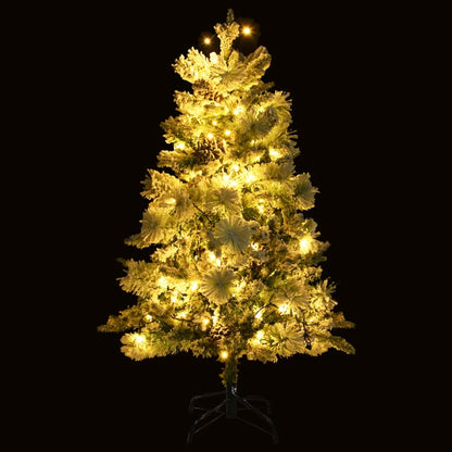 Pre-lit Christmas Tree with Flocked Snow&Cones 150 cm PVC&PE